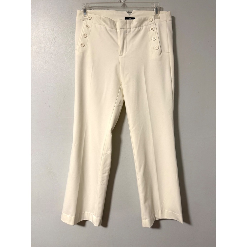 Gap Womens Off-White Sailor Button Front Stretch Wide Leg Pants Size 10 Reg x32"